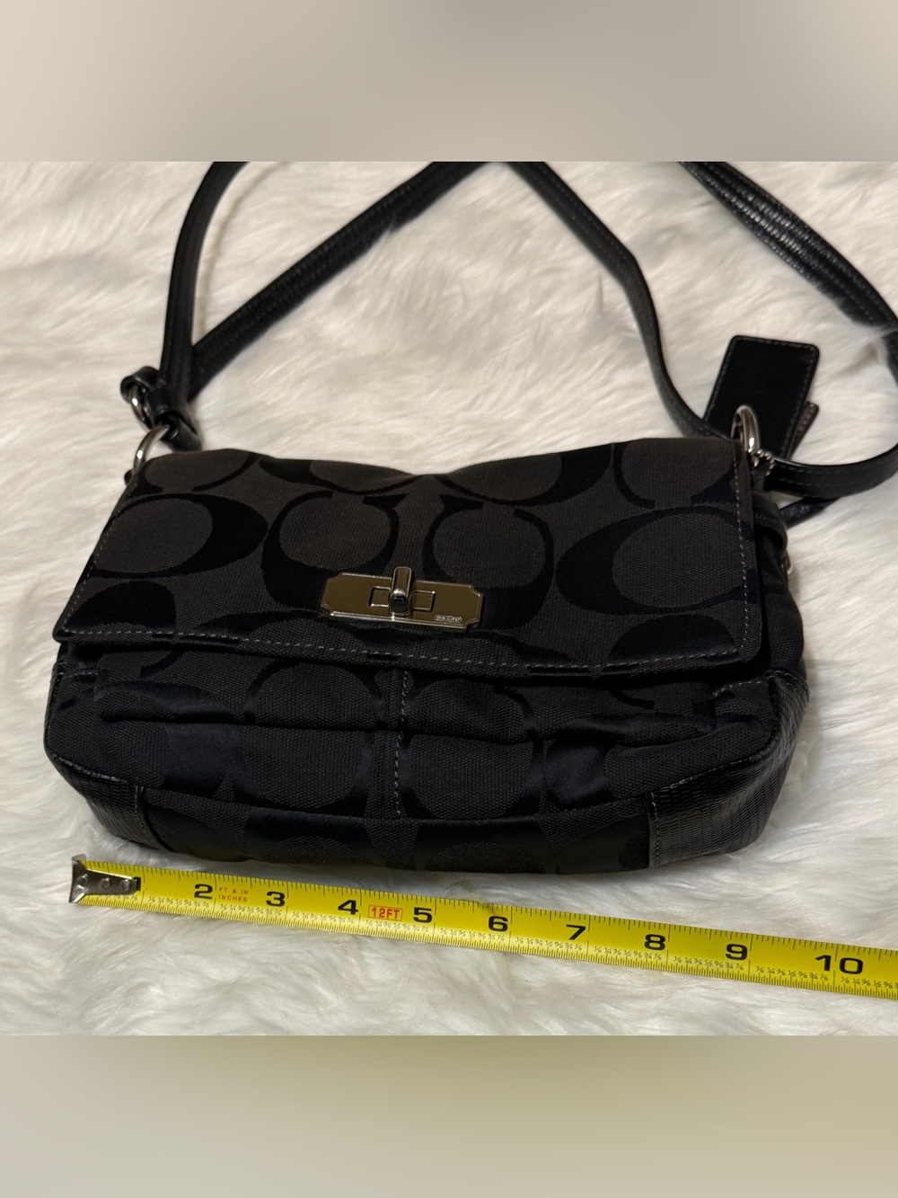 Coach Chelsea Flap Black Signature Turn Lock Shoulder Bag Silver Hardware F17798 - Picture 8 of 11